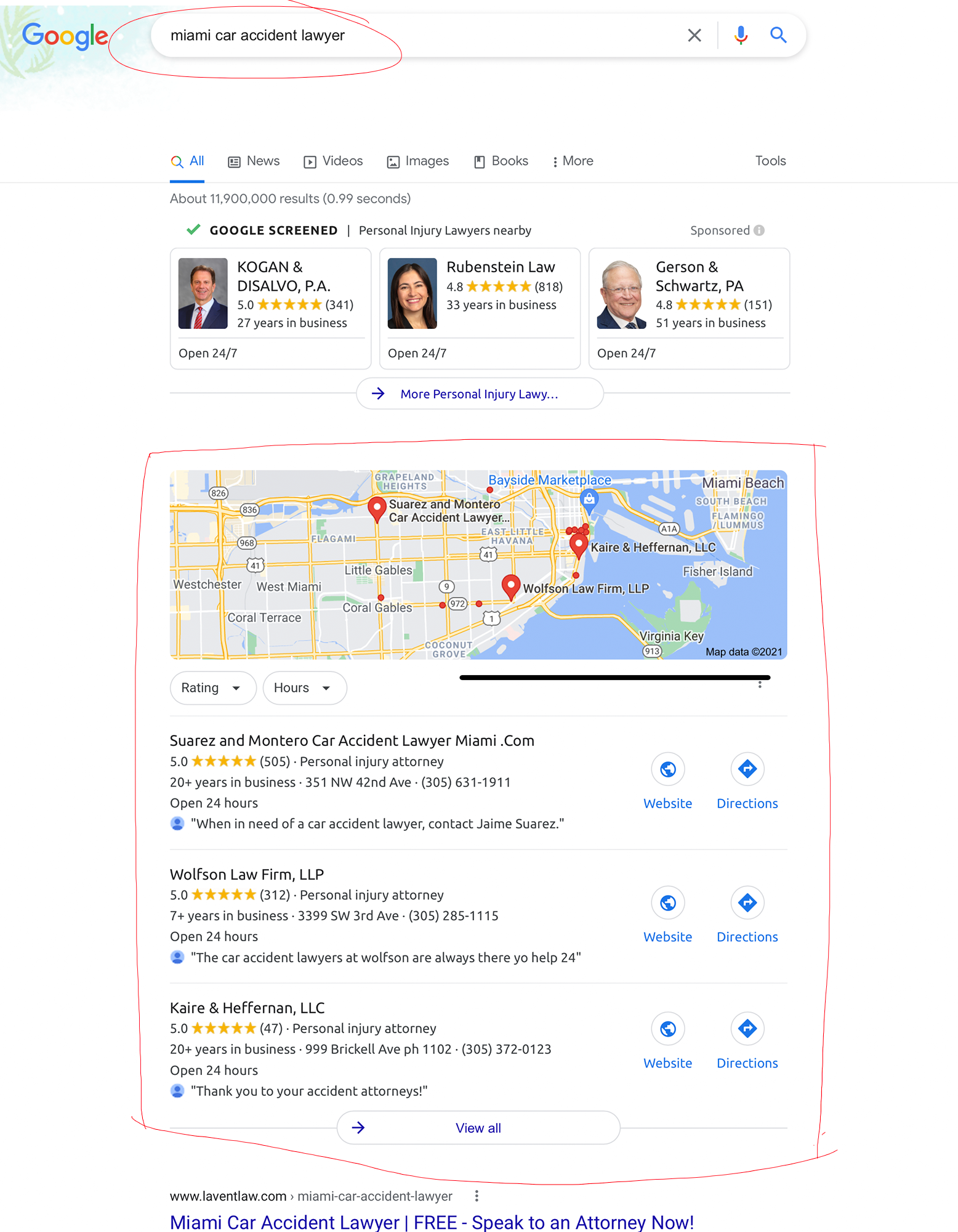 Google Local Results Miami Attorney